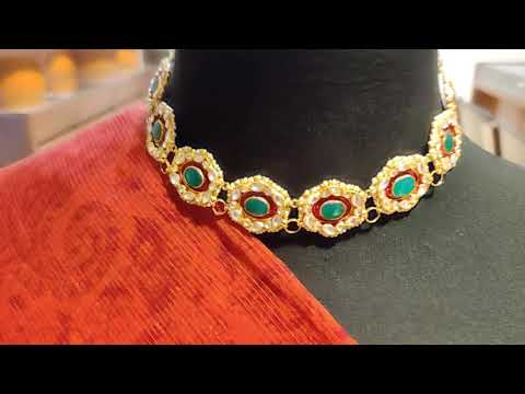 Navmi Red Meenakari Semi Choker With Polki And Gold Plating