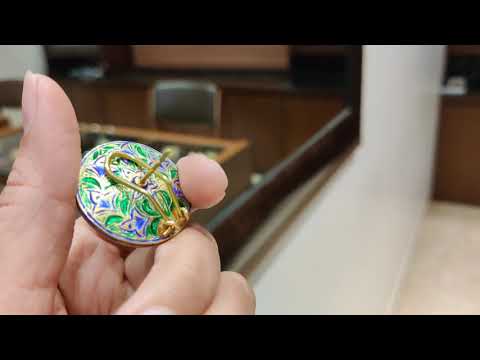 Izra Sterling Silver Semi-Moissanite Blue And Green Meenakari Shield Studs