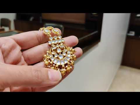 Double Line Monochrome Maangtika With Polki