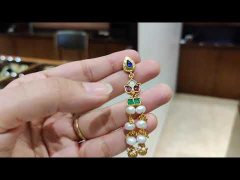 Delicate Multicolored Kundan Earrings With Pearl Drops