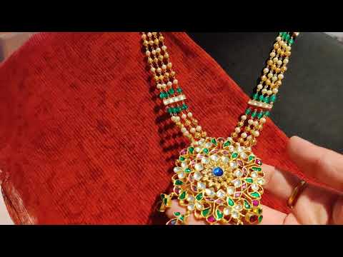 Navmi Long Necklace With Pachikari Multicolored Pendant