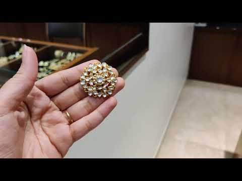 White And Golden Adjustable Ring With Pachikari Center