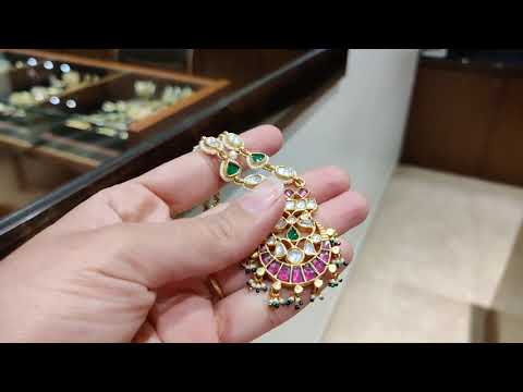 Double Line Multicolored Kundan Maangtika With Polki