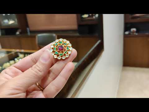 Navmi Multicolored Adjustable Chakra Ring with Polki