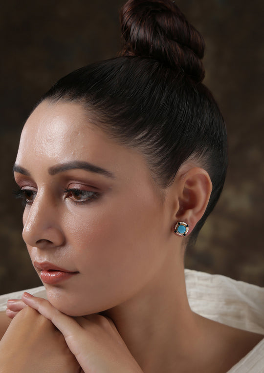 Boond Celtic Firoza Studs with Meenakari and Pearl Fringe