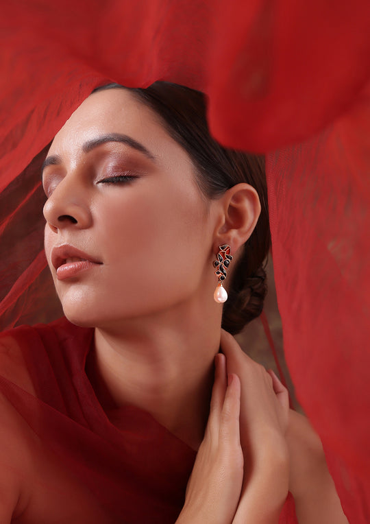 Dopehri Contemporary Peacock Cocktail Earrings With Pearls Drops