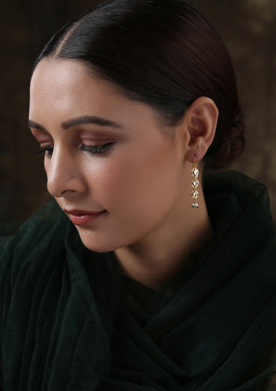 Dopehri Tri-layer Kundan Fish Hook Earrings