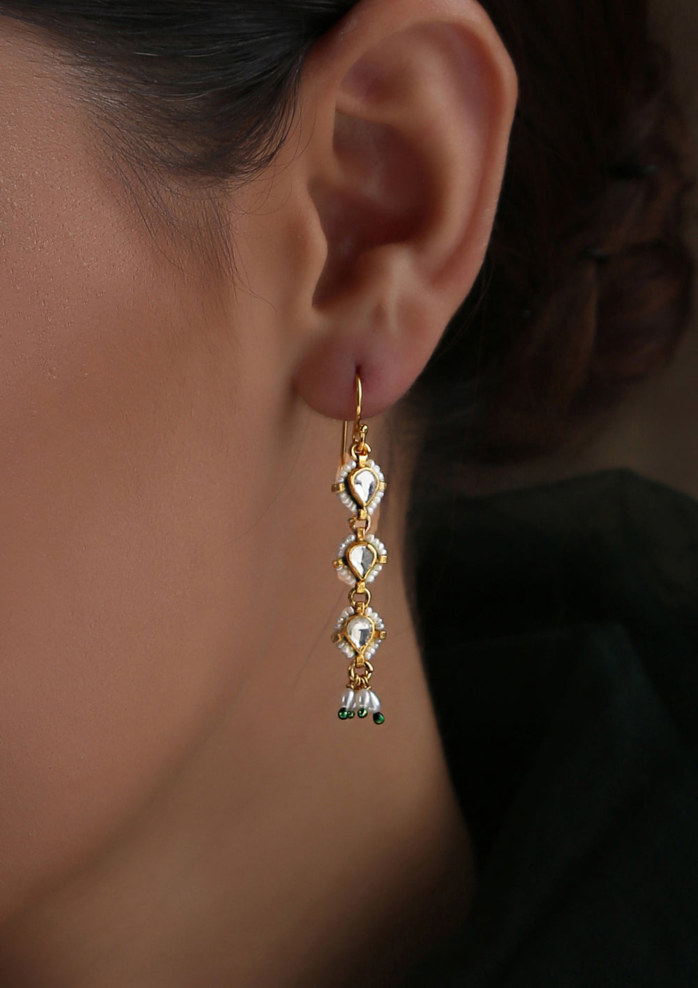 Dopehri Tri-layer Kundan Fish Hook Earrings