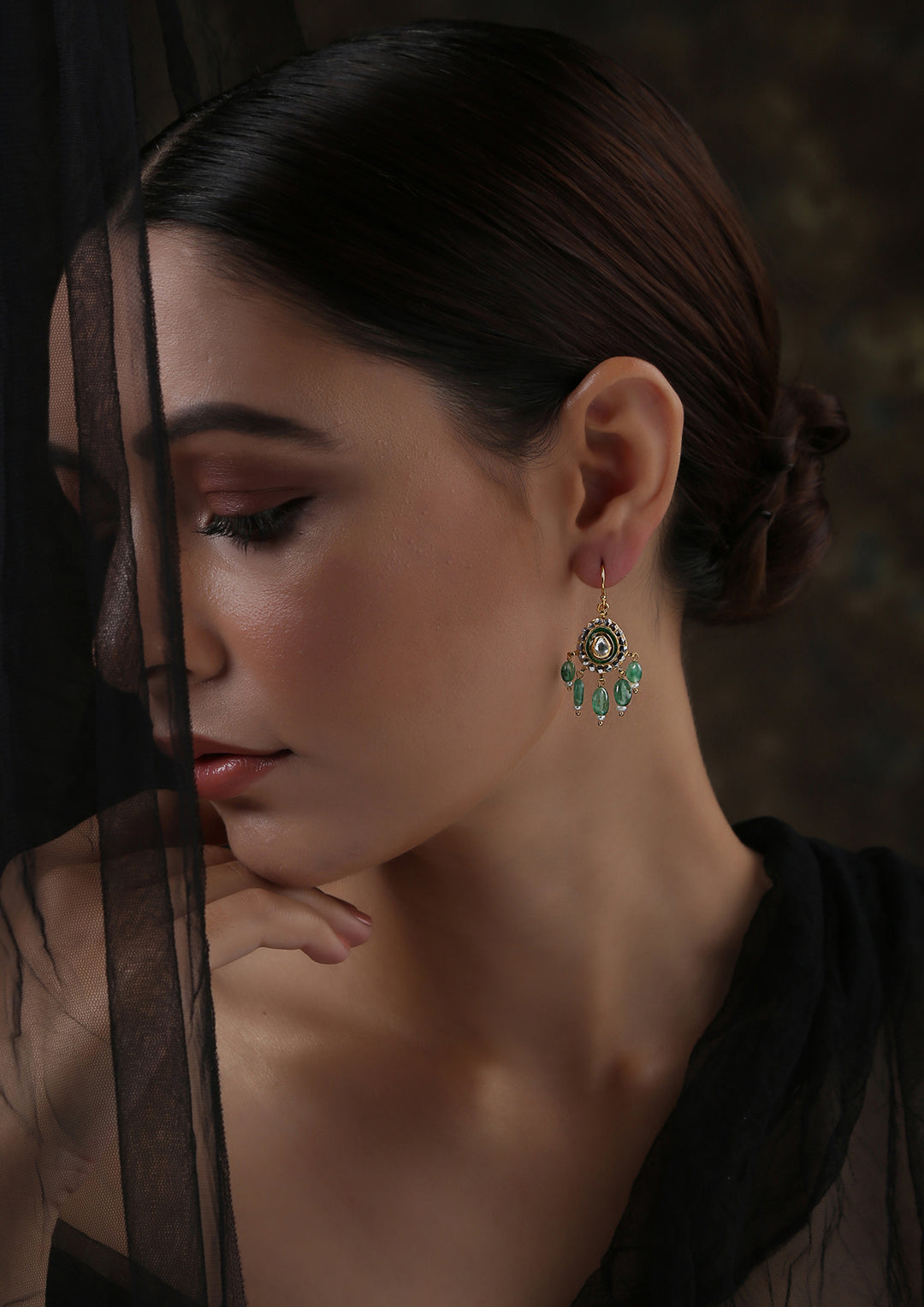 Victorian Style Fish Hook Earrings With Meenakari