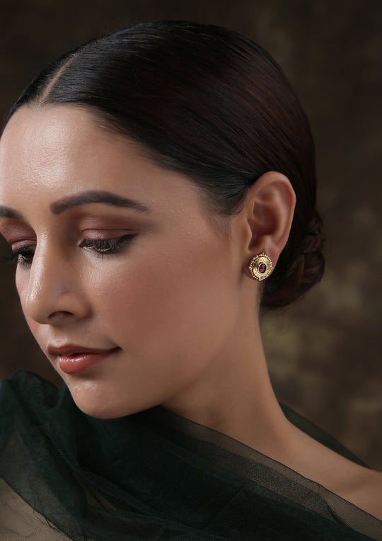 Dopehri Tiny Chiseled Tourmaline Studs With Pearl Edging