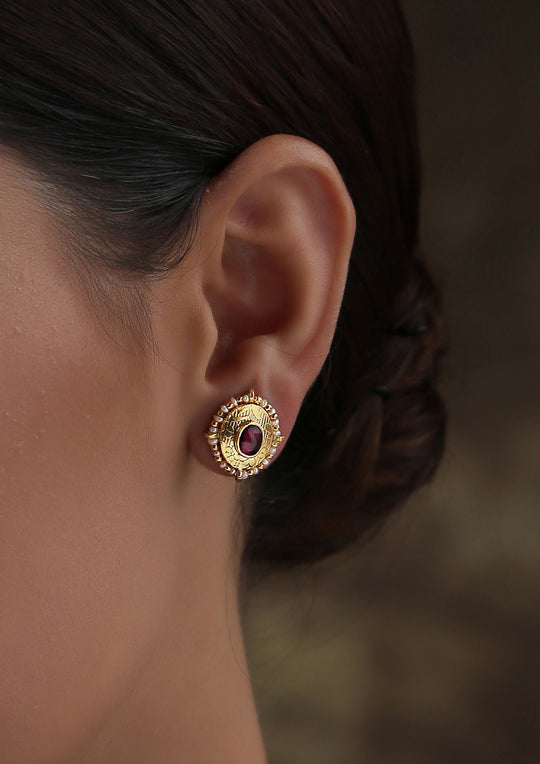Dopehri Tiny Chiseled Tourmaline Studs With Pearl Edging
