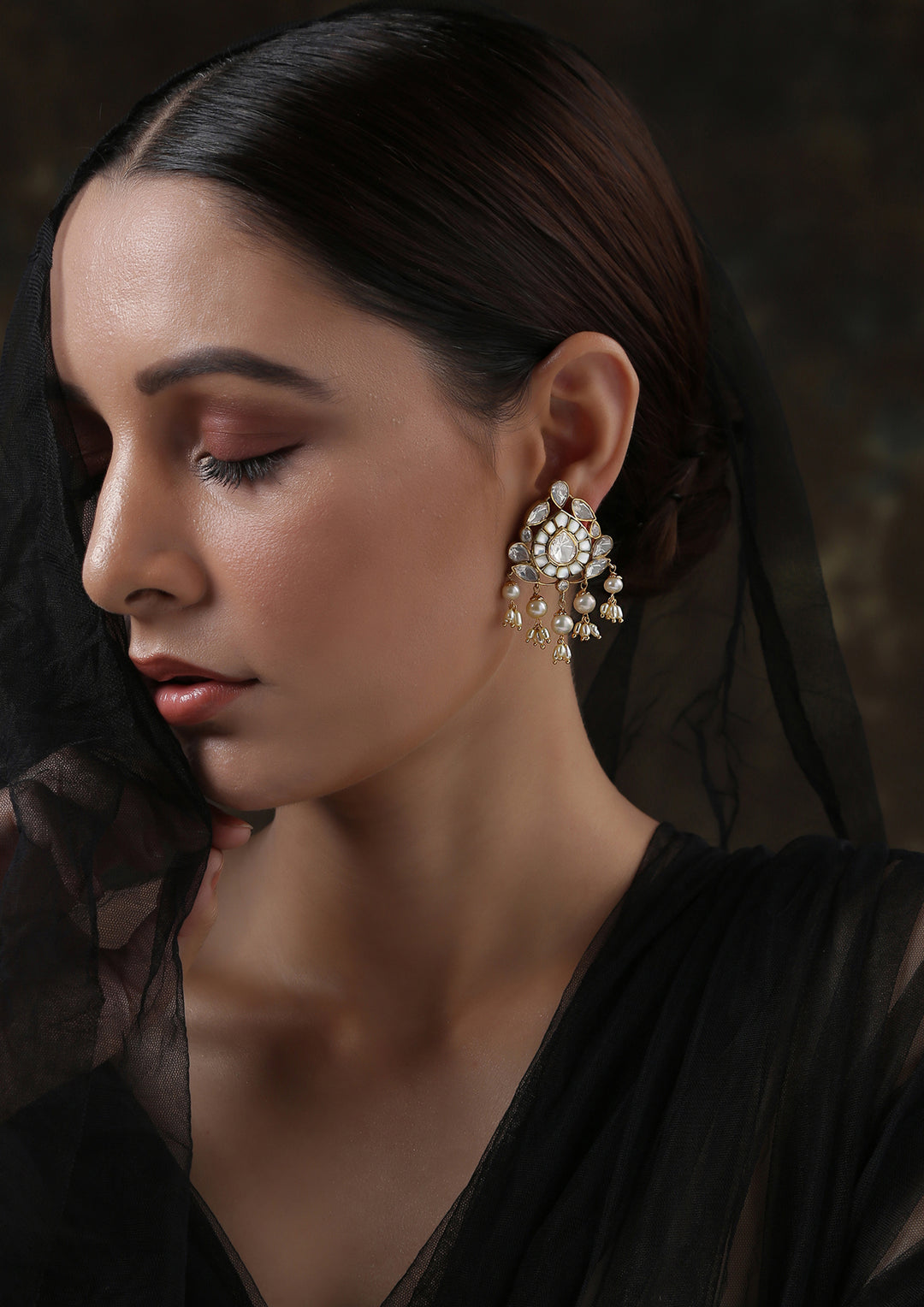 Izra Sterling Silver Victorian Semi-Moissanite Earrings With Pearls Drops