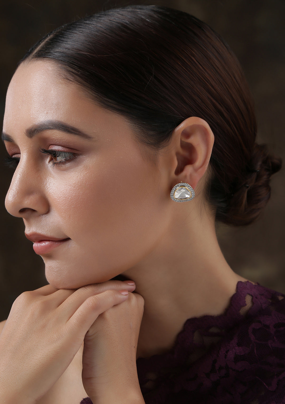 Izra Sterling Silver Medium Semi-Moissanite Polki Studs