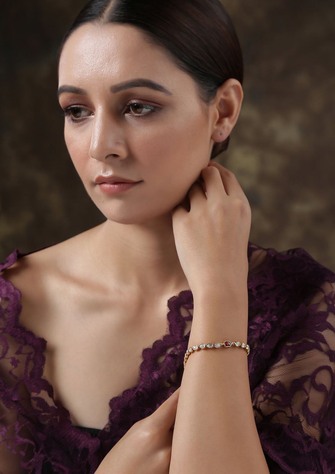 Izra Sterling Silver Delicate Single Line Gold Plated Semi-Moissanite Bracelet