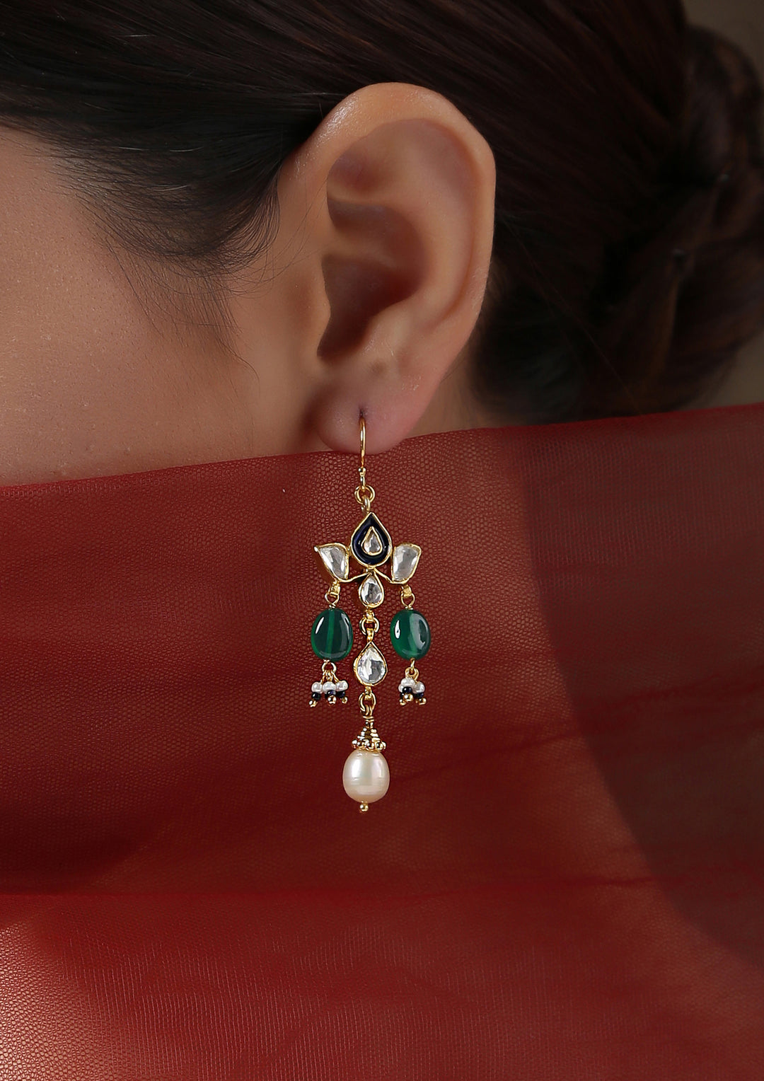 Dopehri Tribal Meenakari Fish Hook Earrings With Onyx Drops