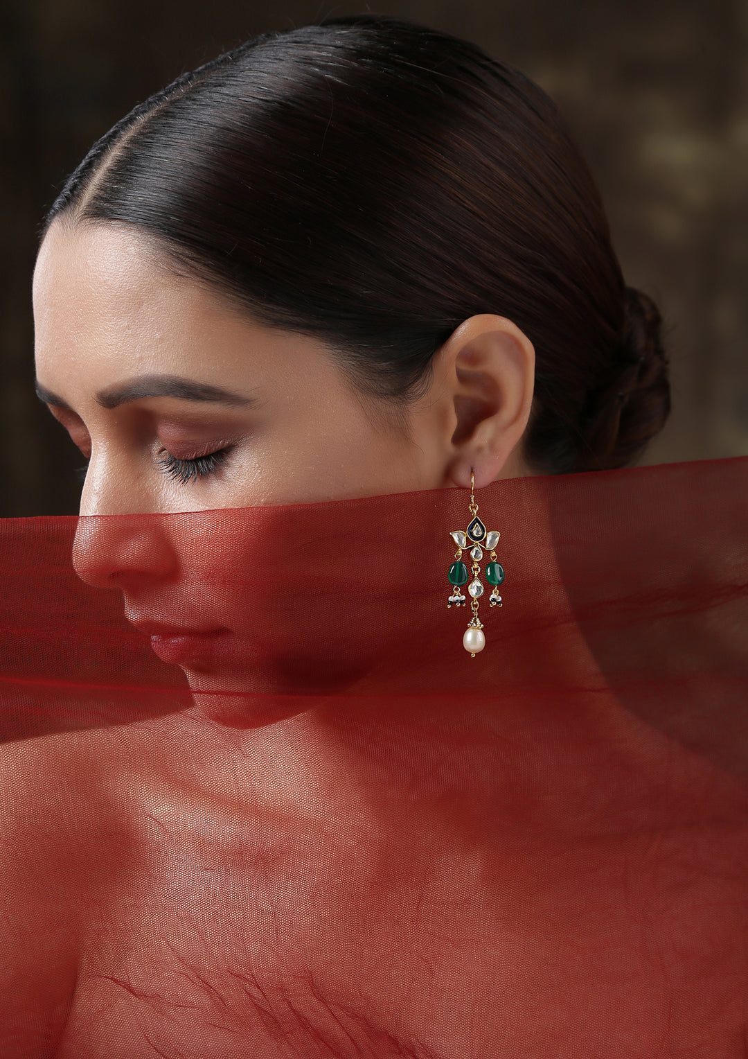 Dopehri Tribal Meenakari Fish Hook Earrings With Onyx Drops