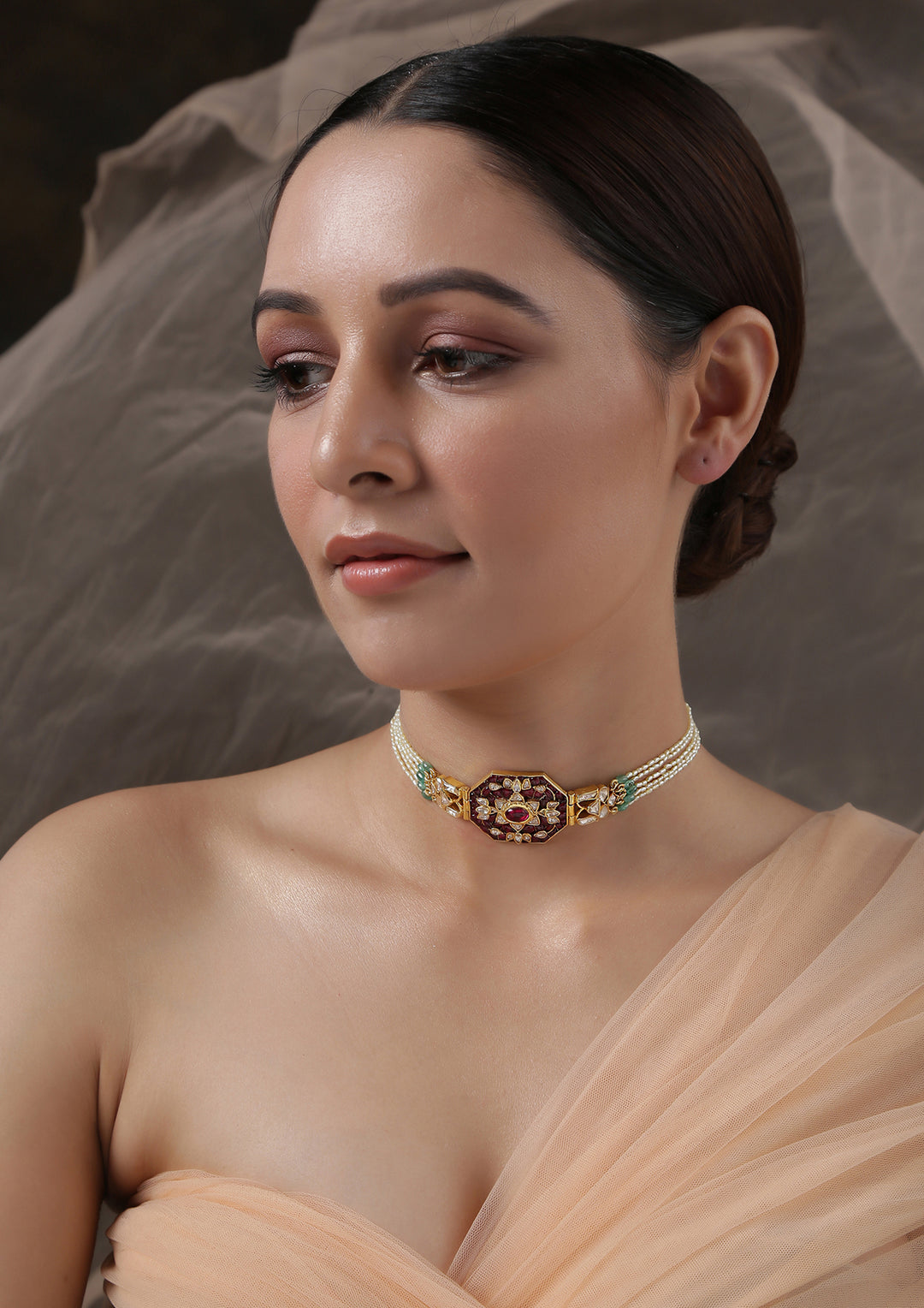Izra Sterling Silver Ruby Semi-Moissanite Choker