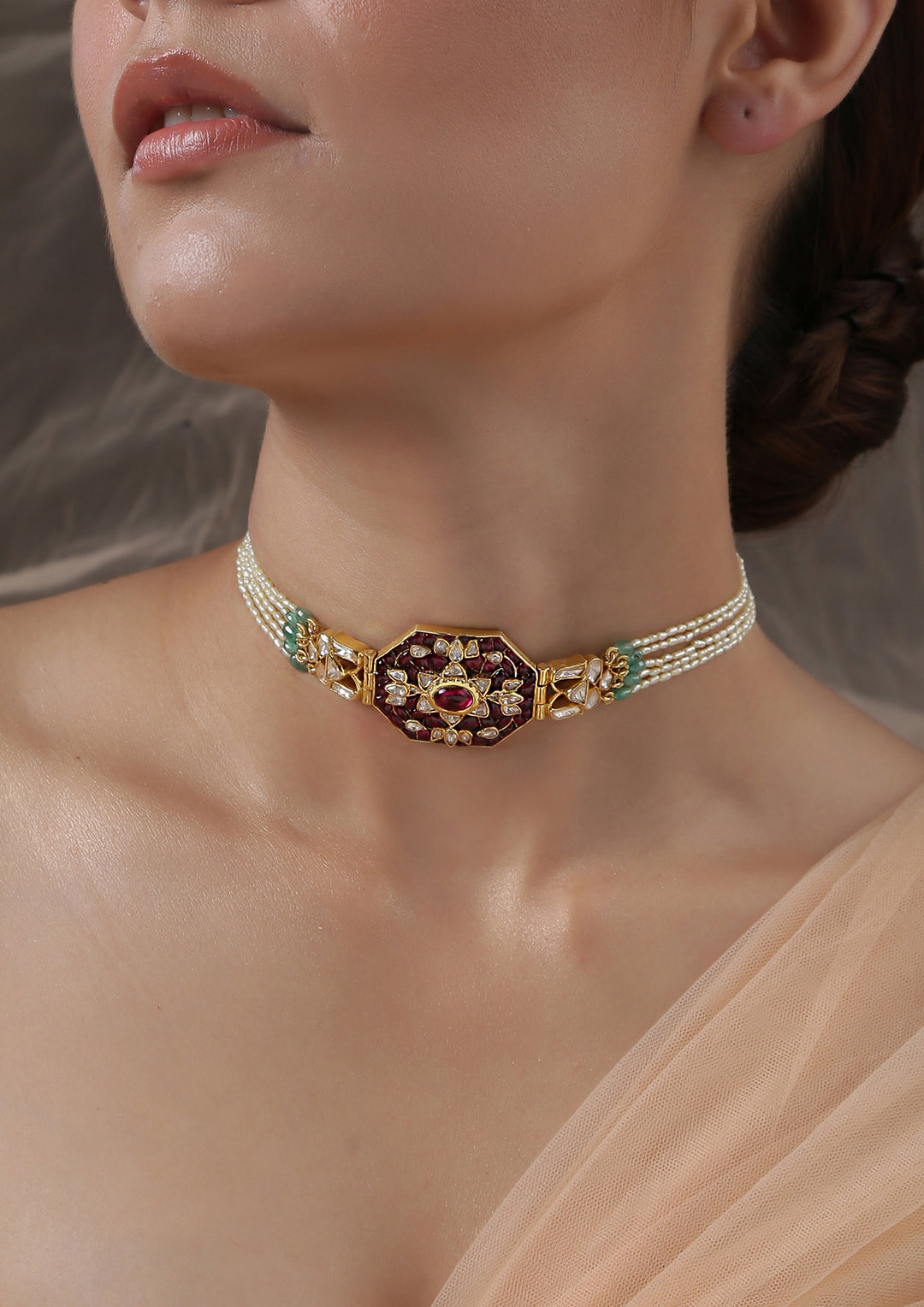 Izra Sterling Silver Ruby Semi-Moissanite Choker