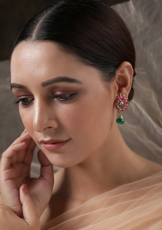Izra Sterling Silver Ruby Peacock Earrings With Onyx Drops