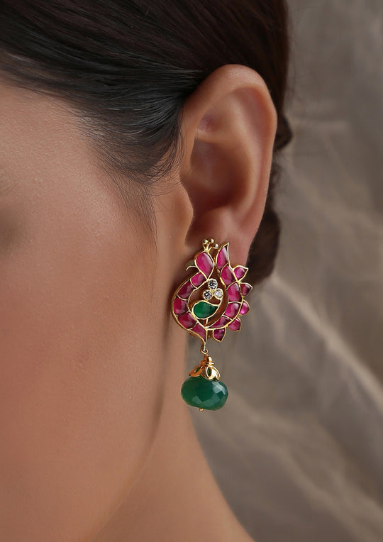 Izra Sterling Silver Ruby Peacock Earrings With Onyx Drops