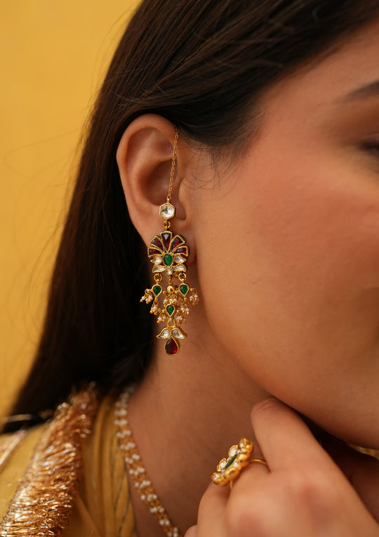 Rangoli Multicolored Earrings with Kanauti