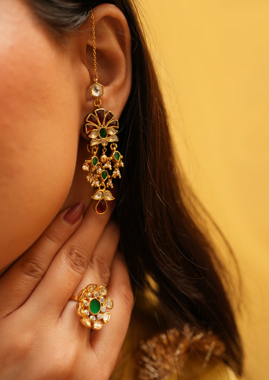 Rangoli Multicolored Earrings with Kanauti