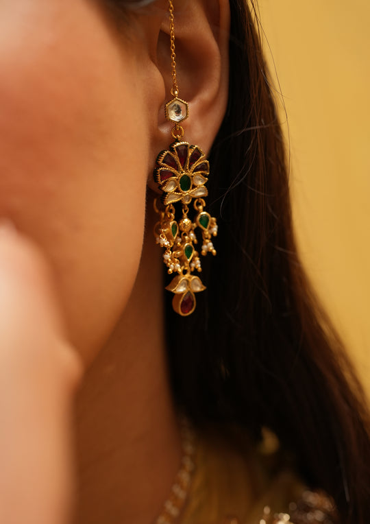 Rangoli Multicolored Earrings with Kanauti