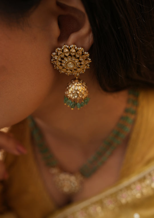 Sterling Silver Nakshatra Semi-Emeralds Jhumkas