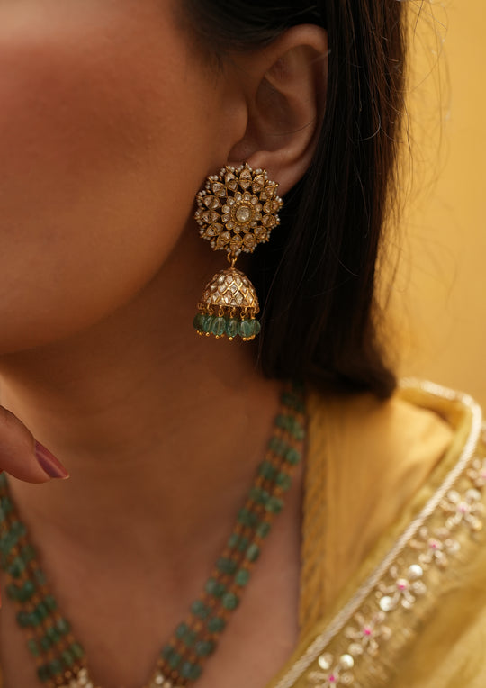 Sterling Silver Nakshatra Semi-Emeralds Jhumkas