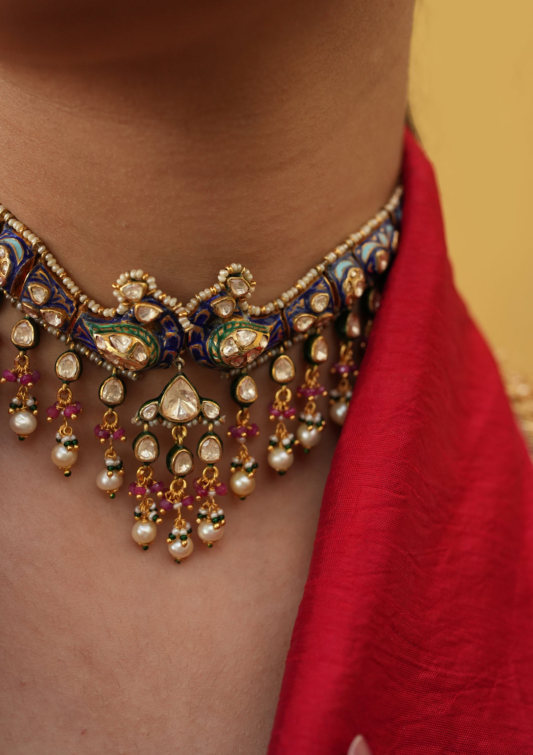 Sterling Silver Pavampankhi Meenakari Choker