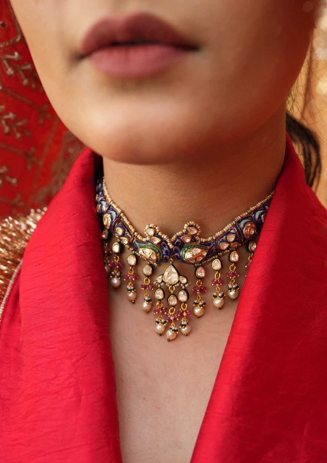 Sterling Silver Pavampankhi Meenakari Choker