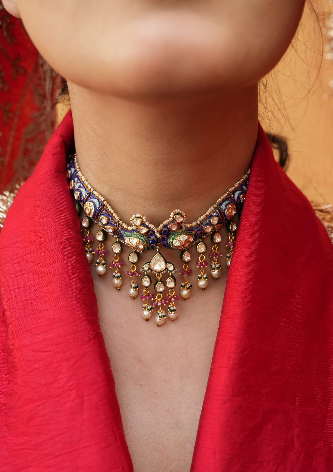 Sterling Silver Pavampankhi Meenakari Choker
