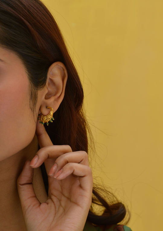 Basket Baali Earrings with Emeralds