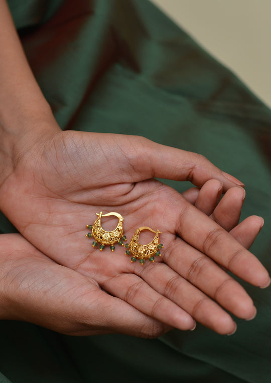 Basket Baali Earrings with Emeralds