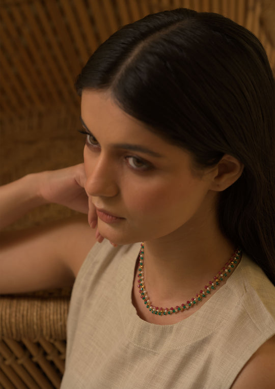 Rangeelo Three Line Multicolored Necklace With Rubies