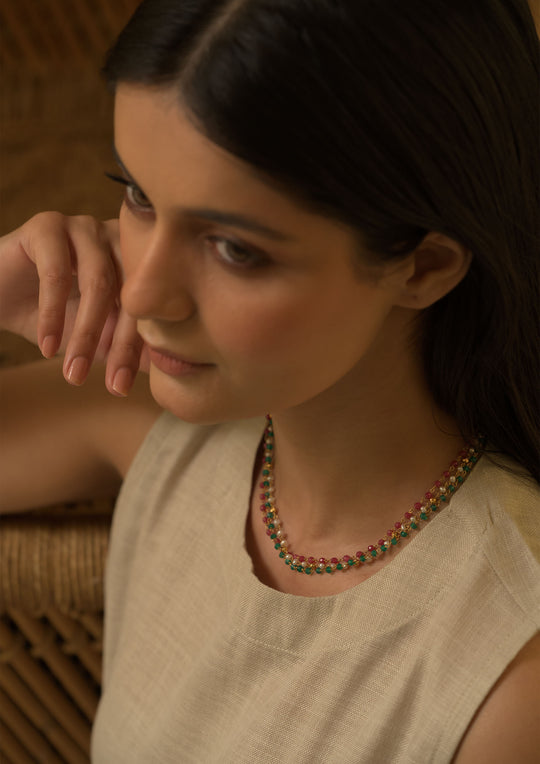 Rangeelo Three Line Multicolored Necklace With Rubies