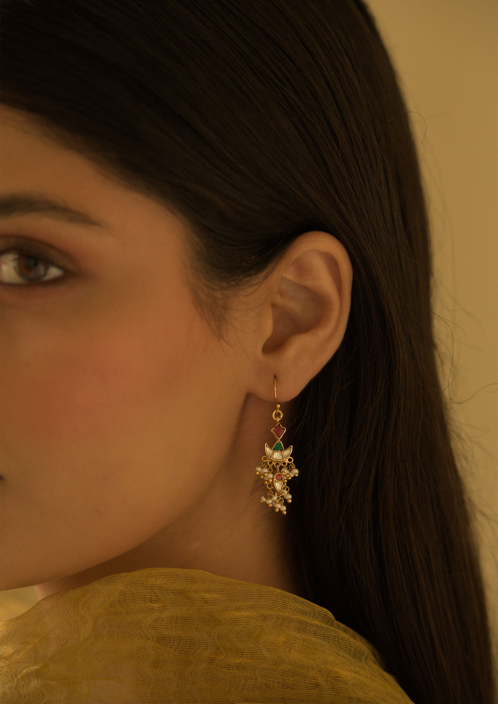 Amira Multicolored Kundan Fish Hook Earrings
