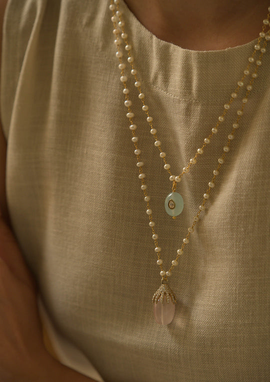 Sterling Silver Rooh Gulab Double Line Pearl Necklace