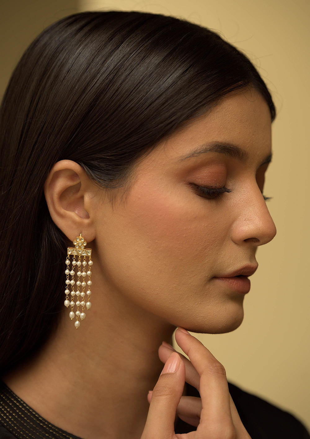 Leheriya Kundan Earrings with Pearls