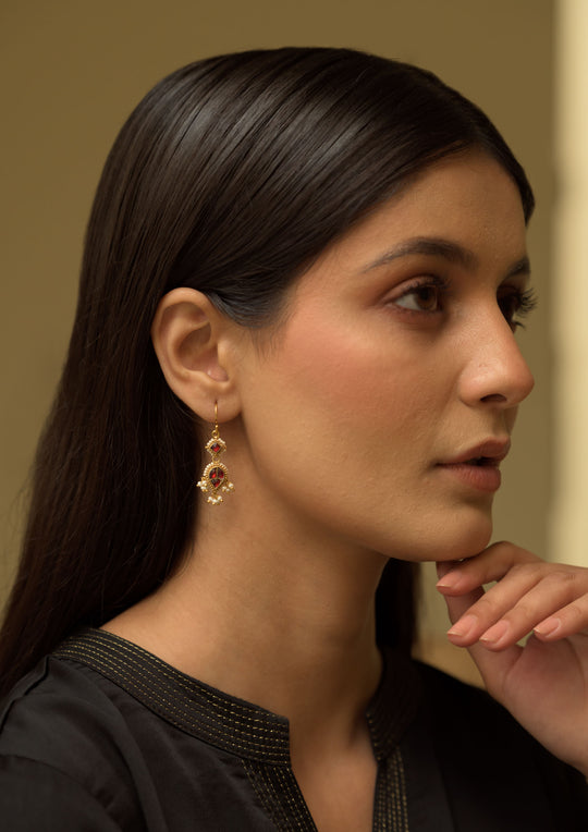 Laila Tourmaline and Pearl Fishhook Earrings