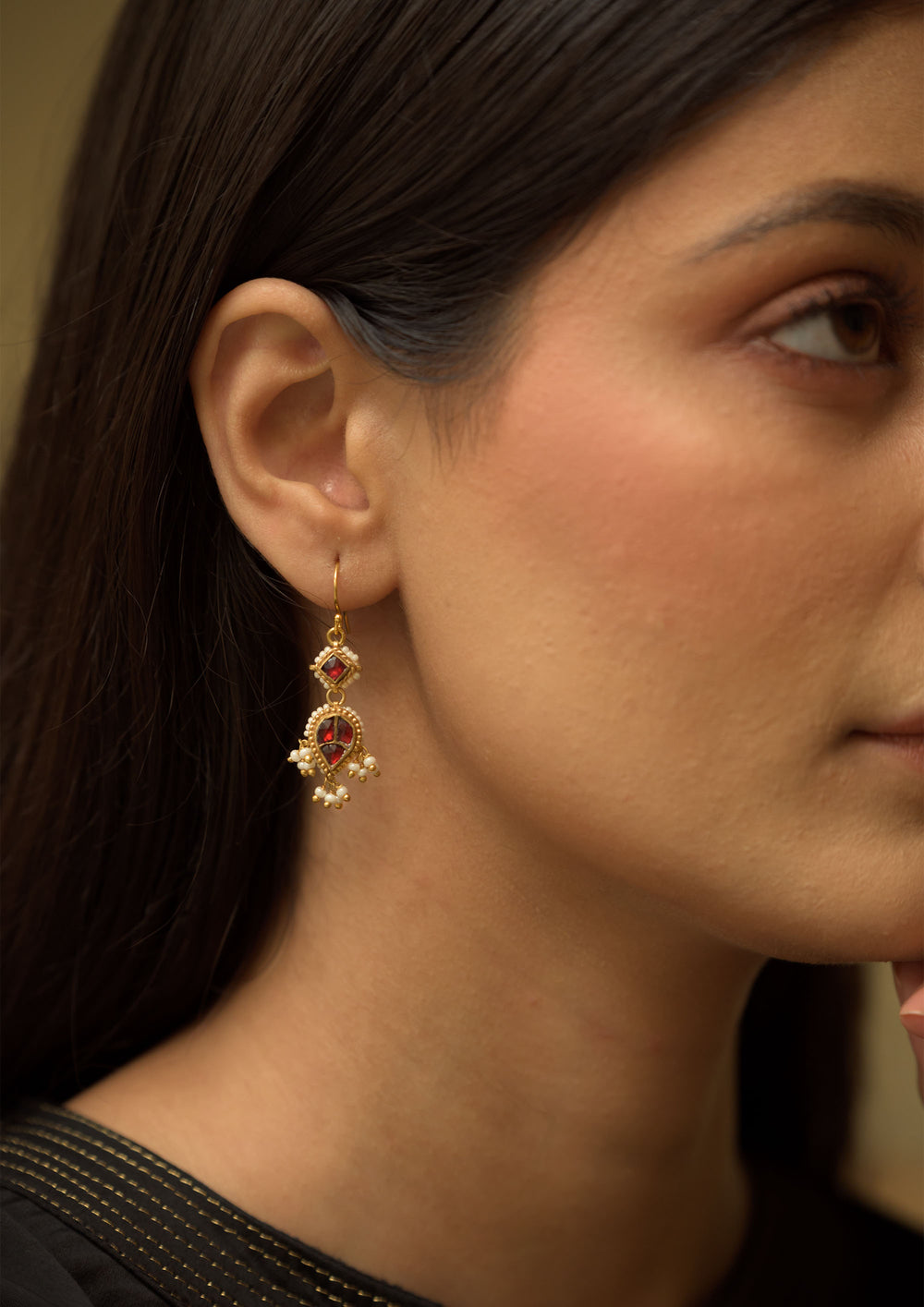 Laila Tourmaline and Pearl Fishhook Earrings