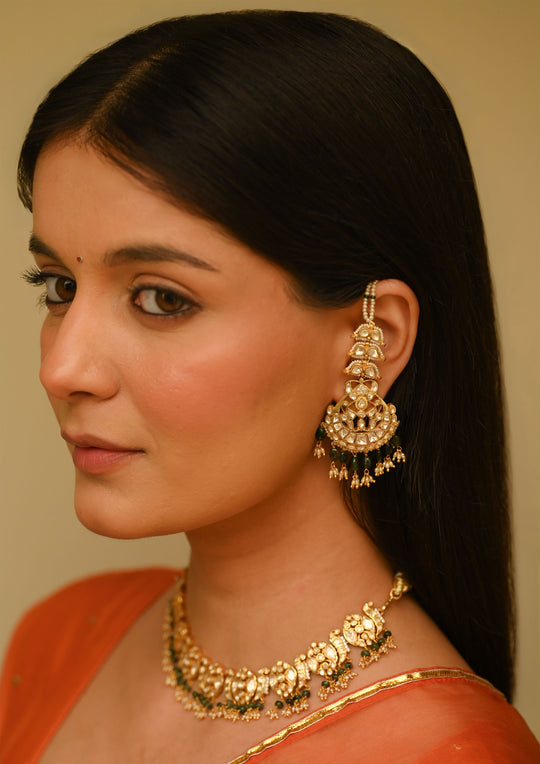 Sterling Silver Rajnigandha Chaandbali Earrings with Kanauti