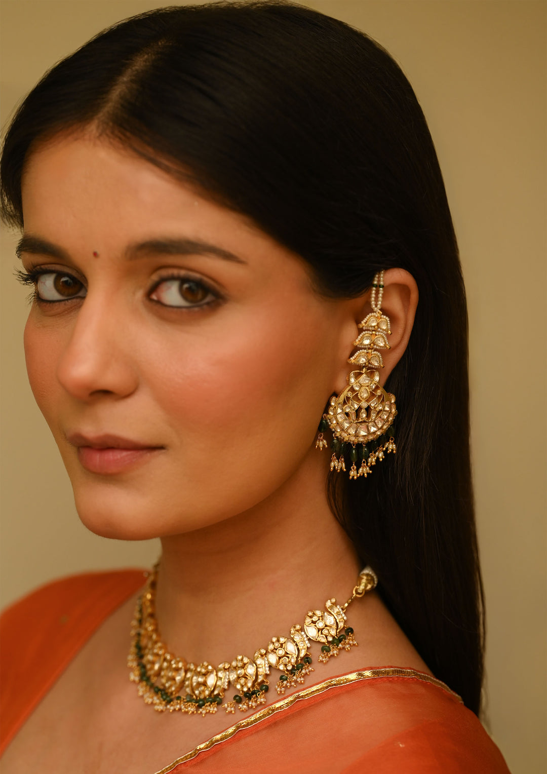 Sterling Silver Rajnigandha Chaandbali Earrings with Kanauti