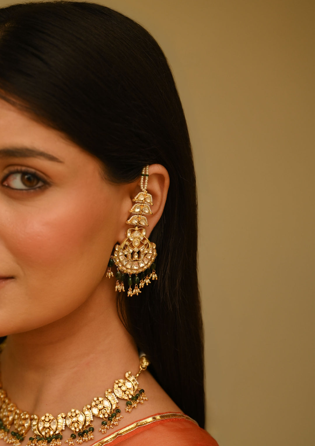 Sterling Silver Rajnigandha Chaandbali Earrings with Kanauti