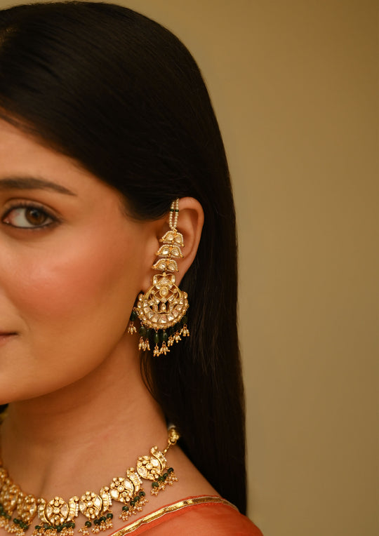 Sterling Silver Rajnigandha Chaandbali Earrings with Kanauti