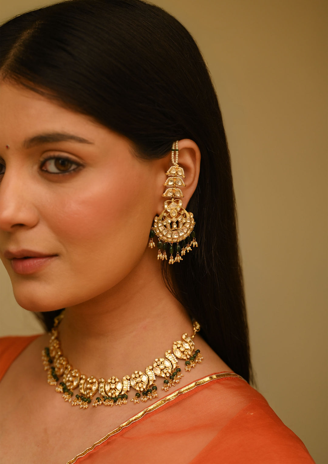 Sterling Silver Rajnigandha Chaandbali Earrings with Kanauti