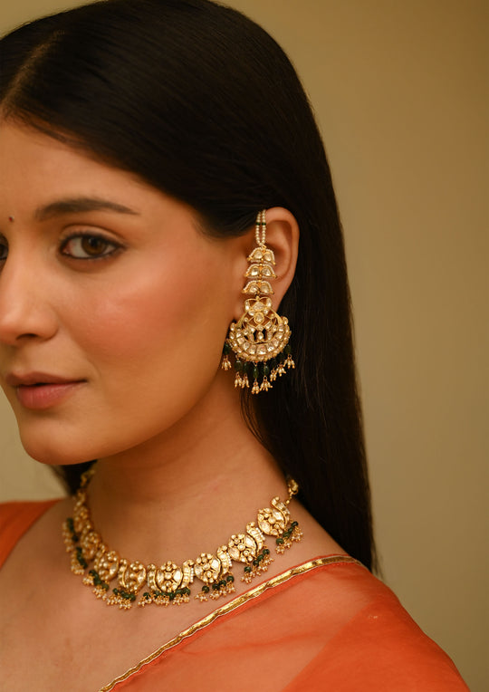 Sterling Silver Rajnigandha Chaandbali Earrings with Kanauti