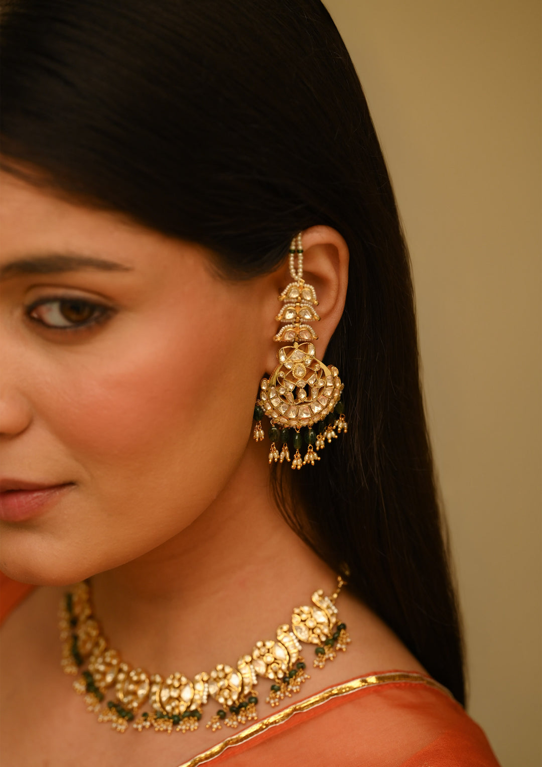 Sterling Silver Rajnigandha Chaandbali Earrings with Kanauti