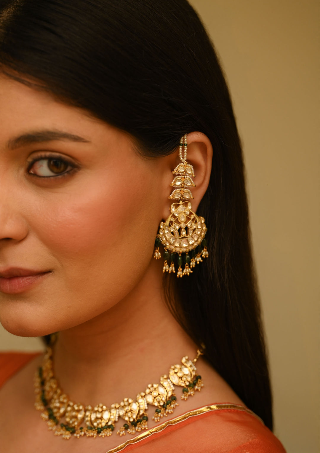 Sterling Silver Rajnigandha Chaandbali Earrings with Kanauti