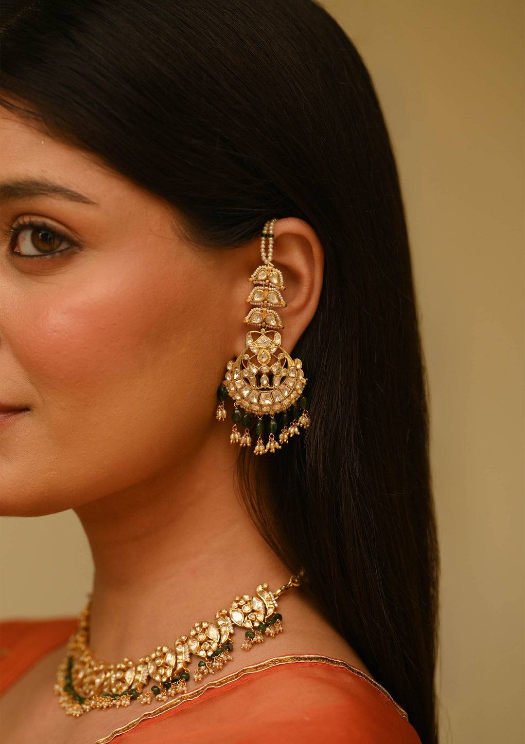Sterling Silver Rajnigandha Chaandbali Earrings with Kanauti